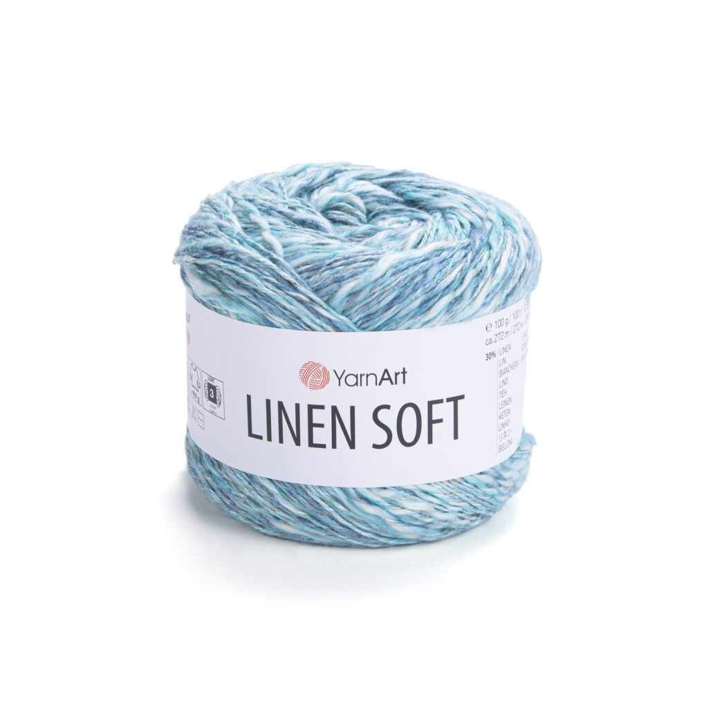 Włóczka YarnArt Linen Soft 7408 Morsko-Szary Mix