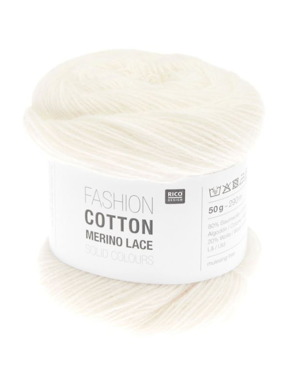 Włóczka Rico Design Cotton Merino Lace Solid Colors 001 Ecru