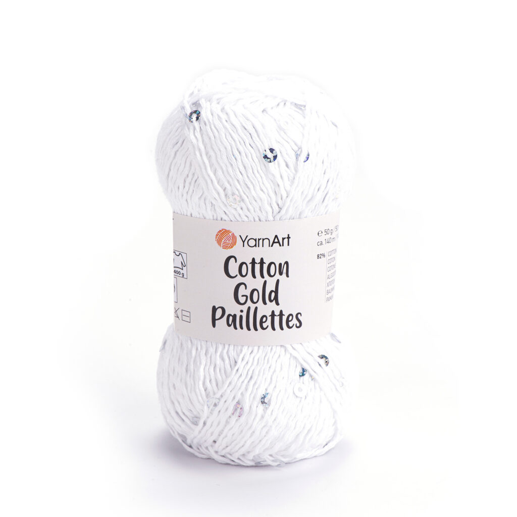 Włóczka YarnArt Cotton Gold Paillettes 7102 Biały